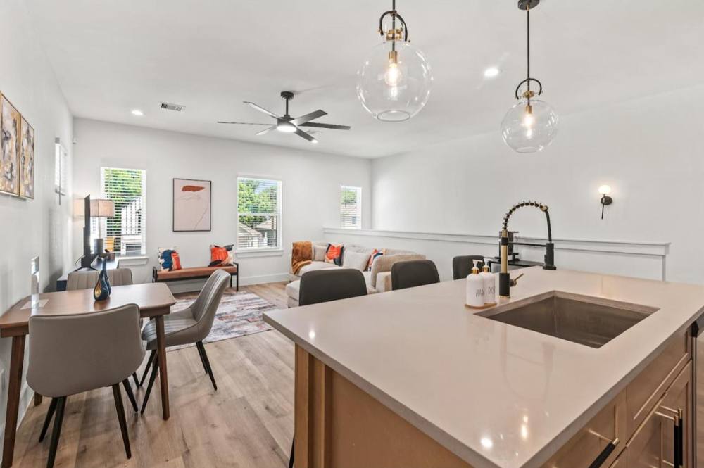 Diane: Kitchen island and living room